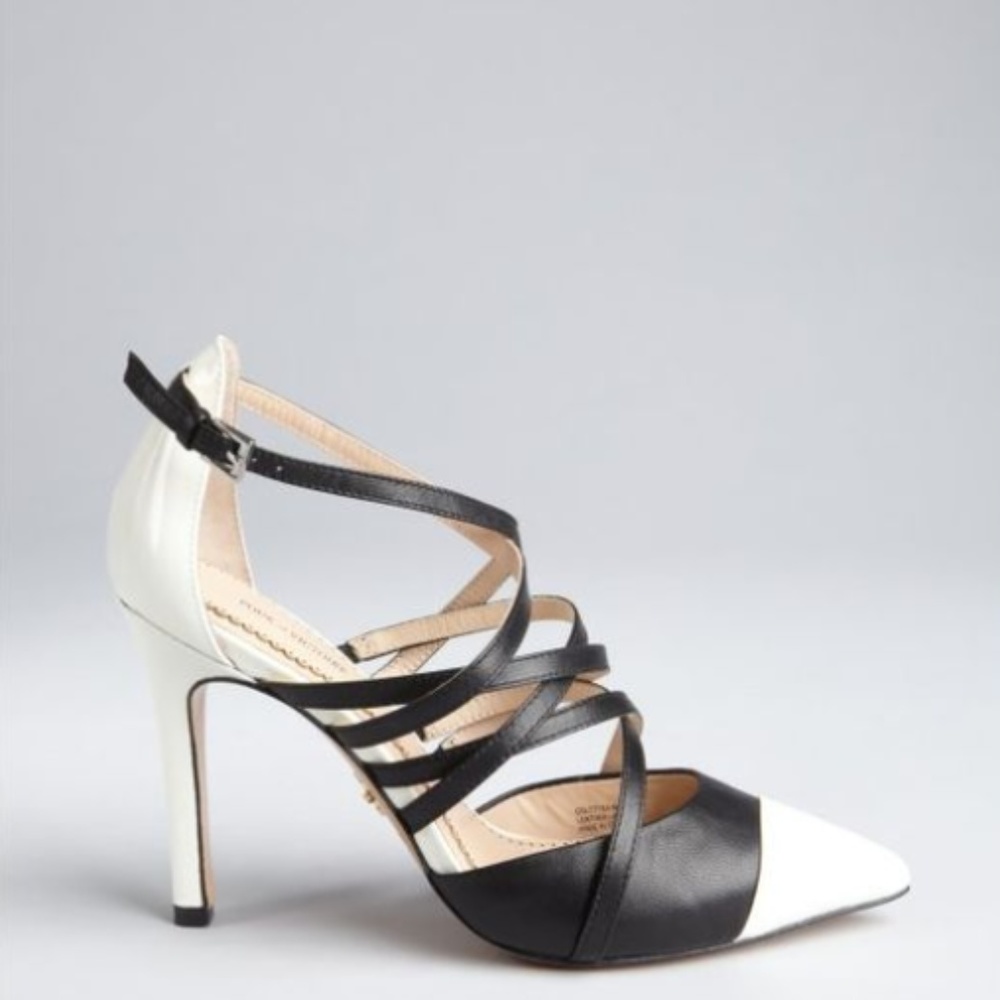 Pour La Victoire black & white leather pump size 8